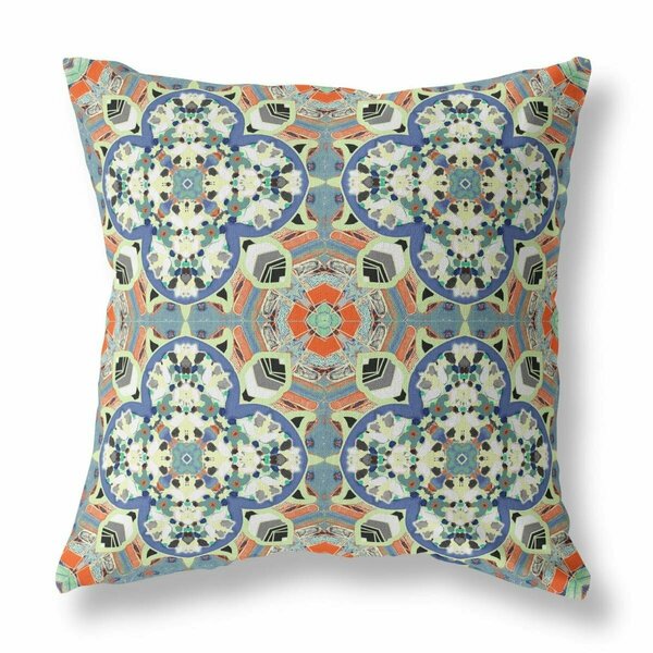 Homeroots 26 in. Cloverleaf Indoor & Outdoor Throw Pillow Blue Cream & Orange 411792